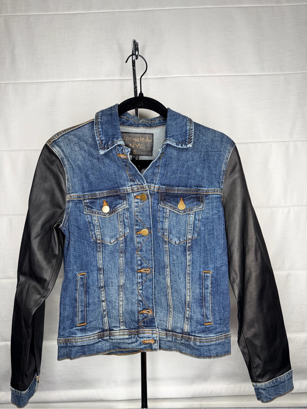 NWT| Denim Jacket with Leather Sleeves
